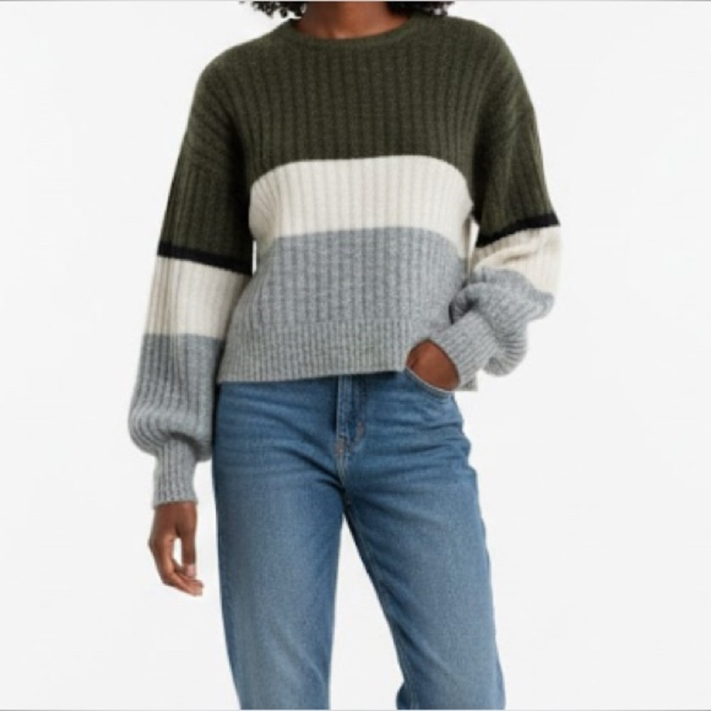 Striped Alpaca-Blend Rib Knit Sweater Medium Boxy Cozy EUC